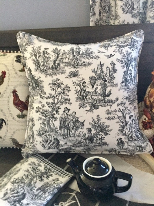 Black Toile Pillow Cover