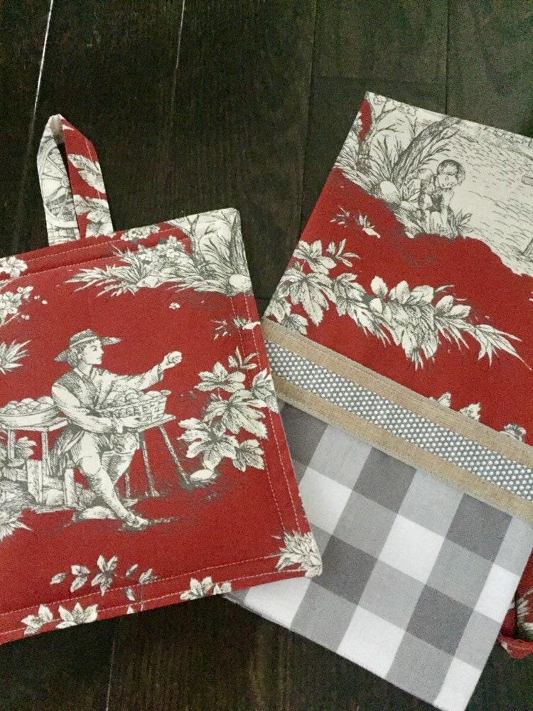 French Provincial Red Toile Tea Towel