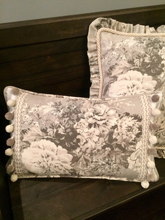 Waverly Gray Floral Toile Pillow Cover