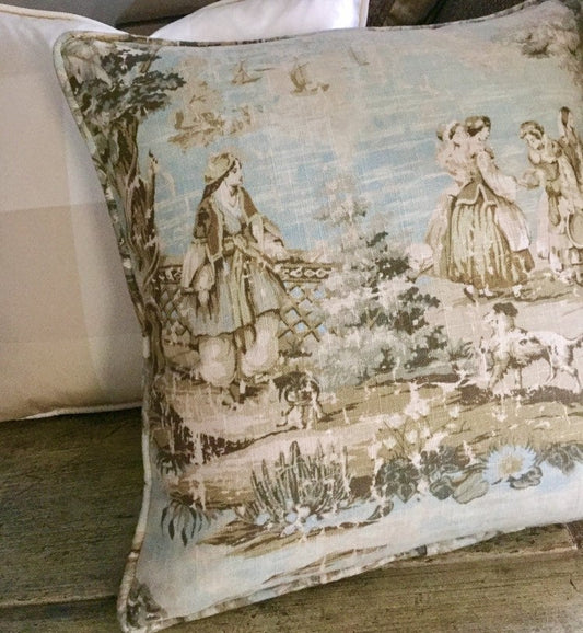 Covington Bosporus Flax Toile Pillow Cover