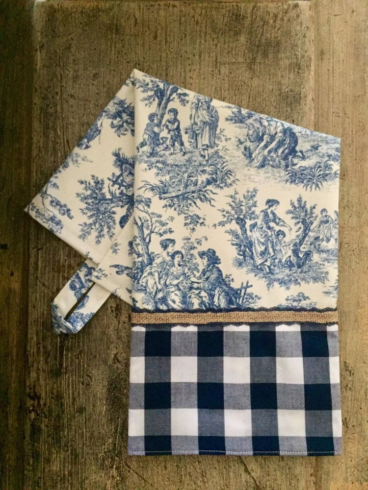 Blue Toile Tea Towel