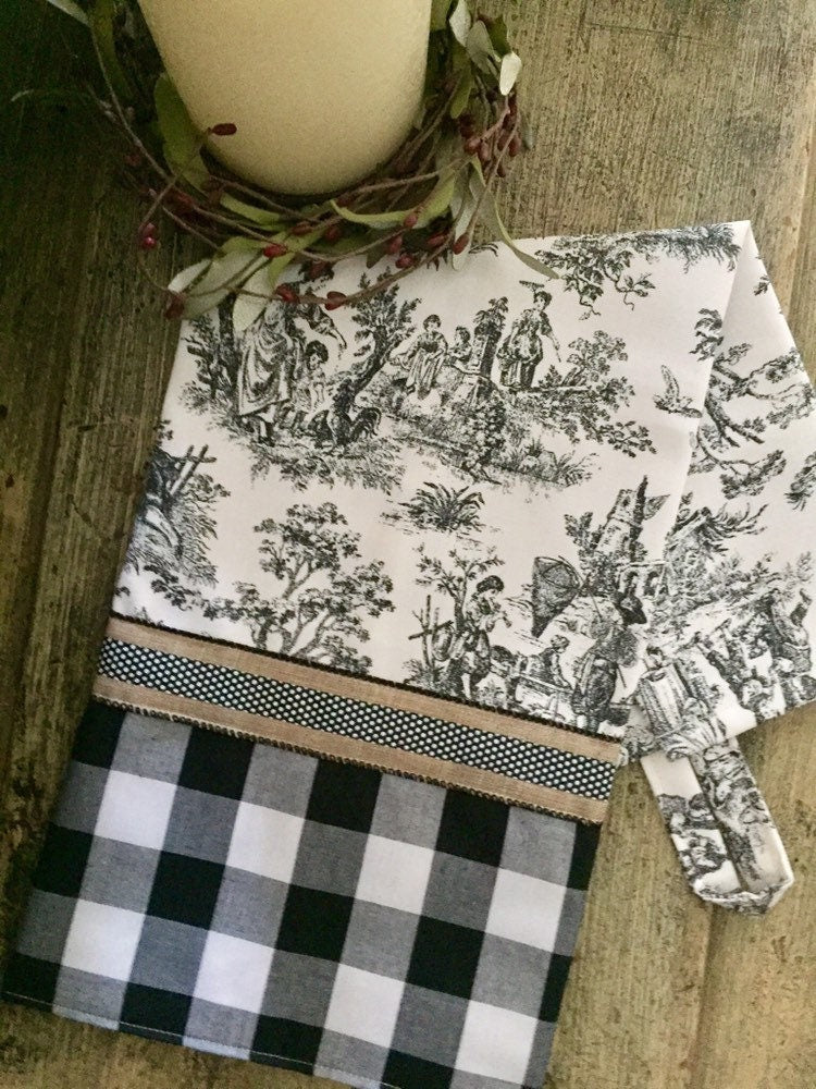 Black Toile Tea Towel