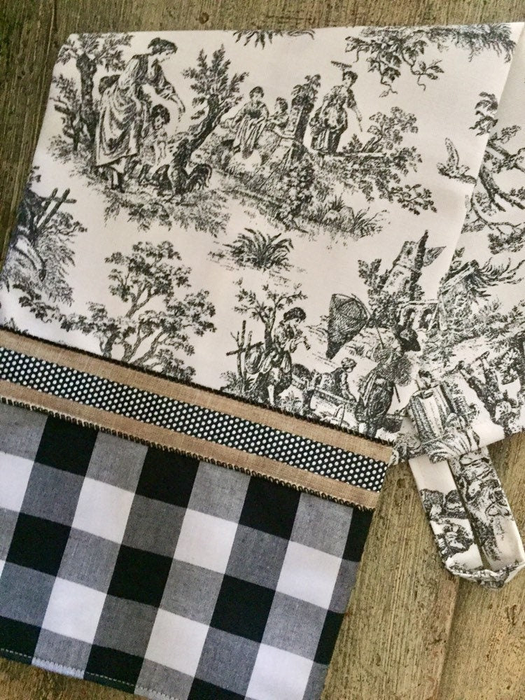 Black Toile Tea Towel