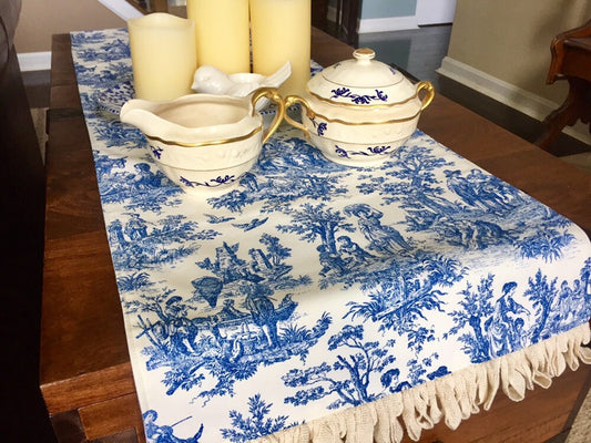 Blue Cream Toile Table Runner