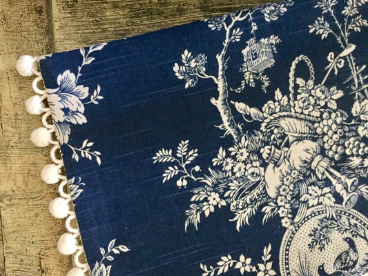 Waverly Country House Blue Floral Toile Pillow Cover with Trim