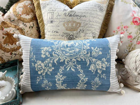 Waverly Country House Blue Chambray Floral Toile Pillow Cover