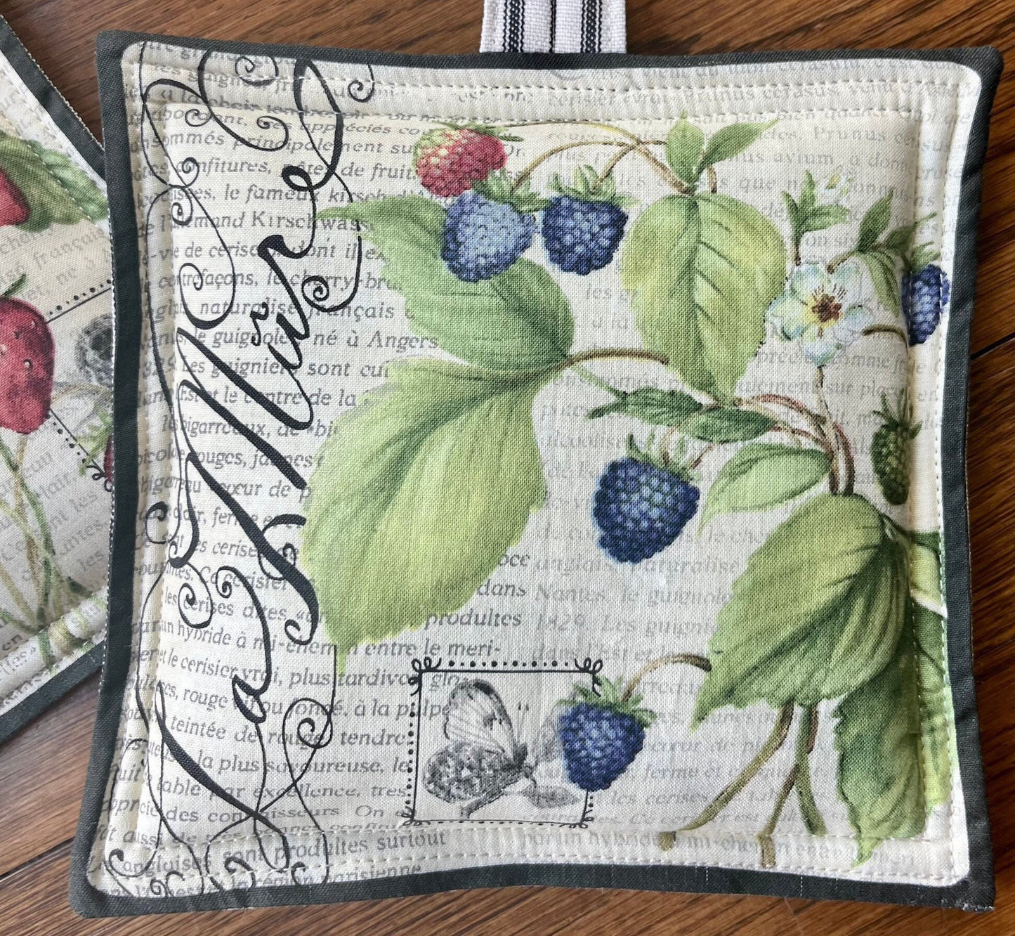 Black Fruit Toile Potholder