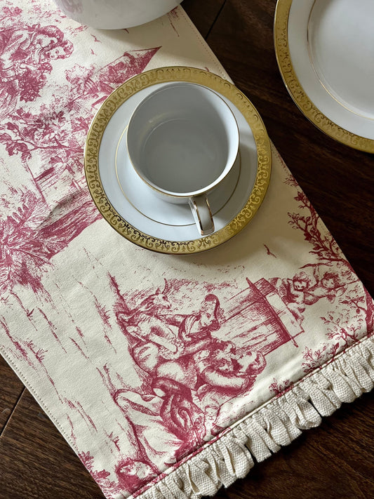 Stof Festin Red and Cream Toile Table Runner