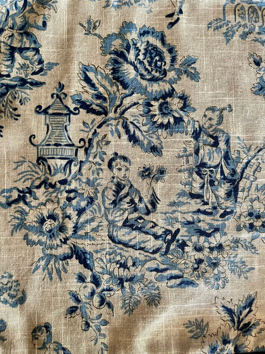 Blue Beige Toile Chinoiserie Pillow Cover