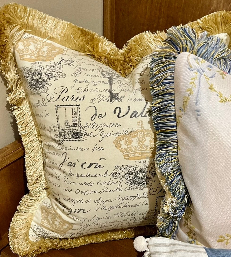 Waverly French Script Gold Toile Pillow Cover