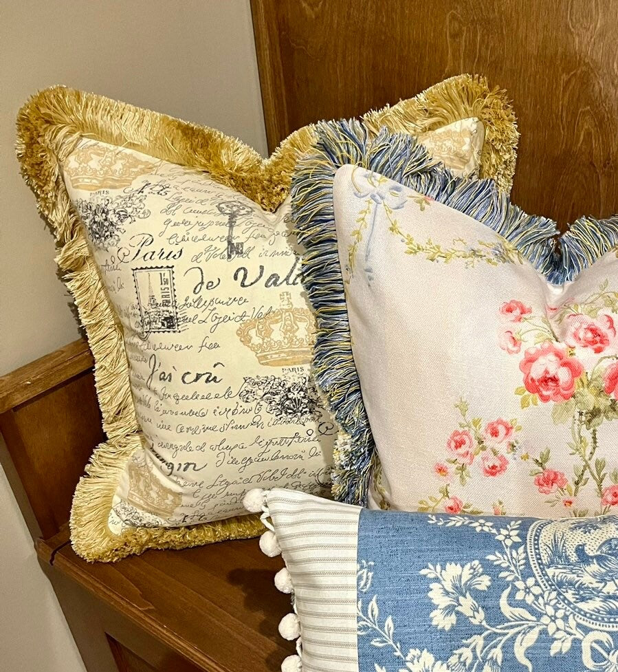 Waverly French Script Gold Toile Pillow Cover