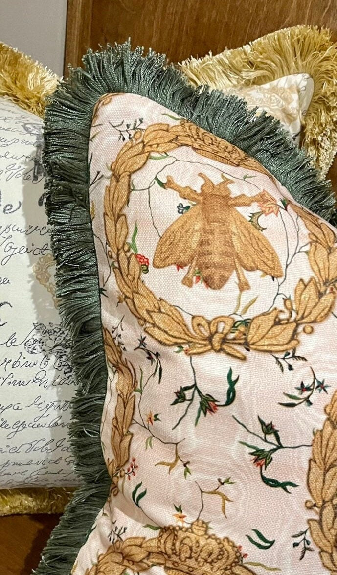 French Queen Bee Pillow Cover with Trim