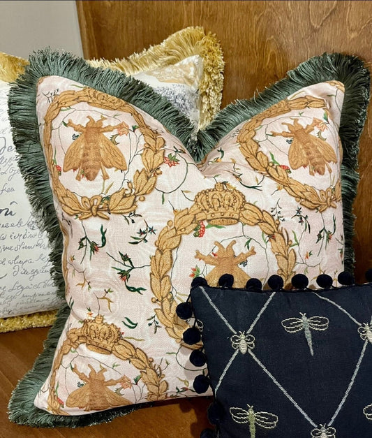 French Queen Bee Pillow Cover with Trim