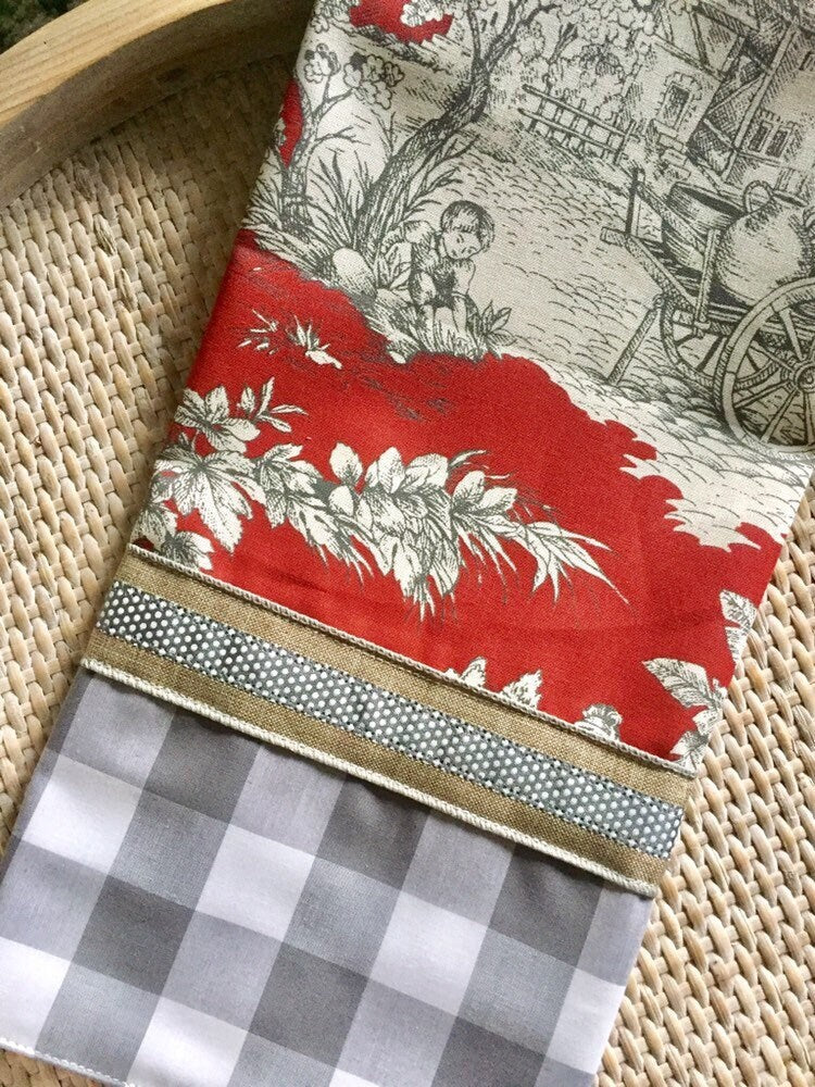 French Provincial Red Toile Tea Towel