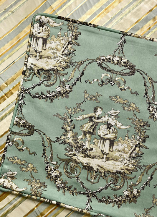 Blue Green Toile Pillow Cover