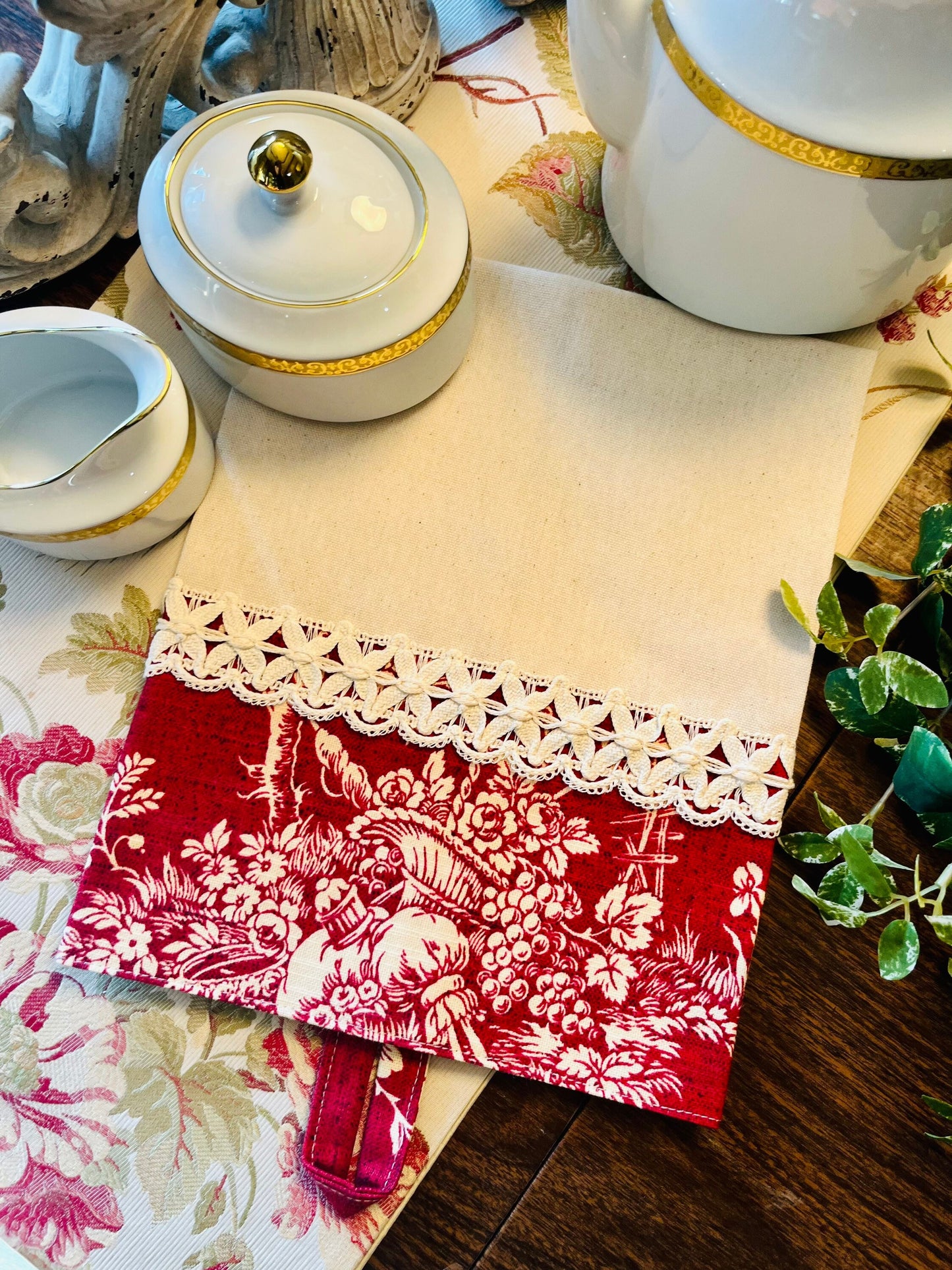 Waverly Red Floral Tea Towel