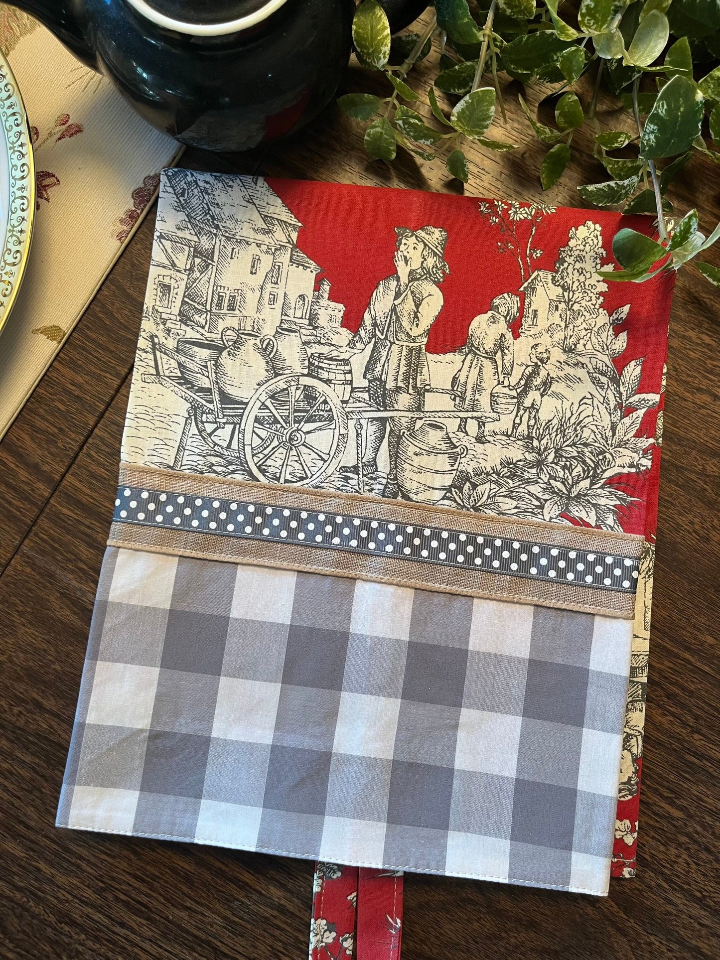 French Provincial Red Toile Tea Towel