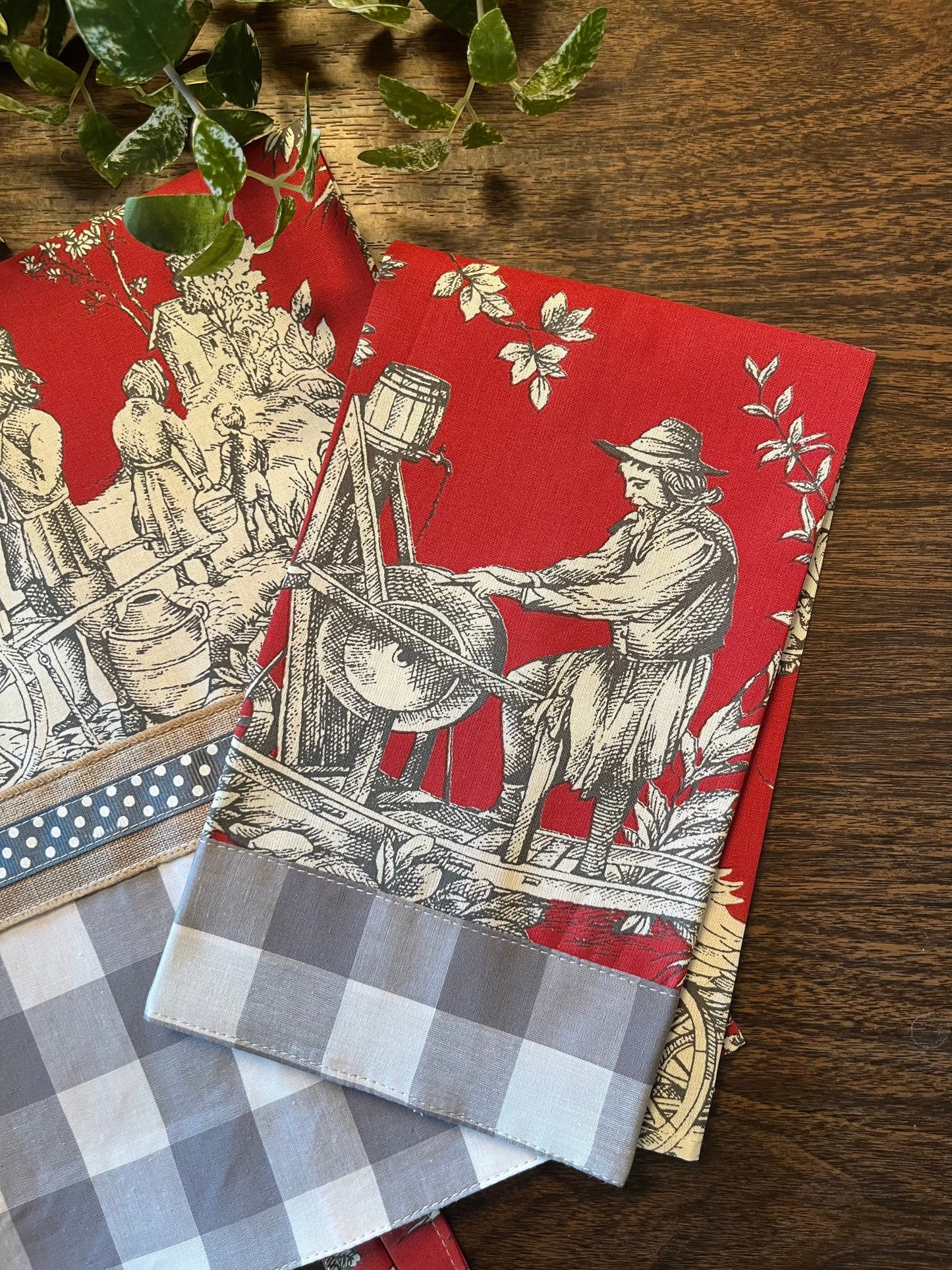 French Provincial Red Toile Tea Towel