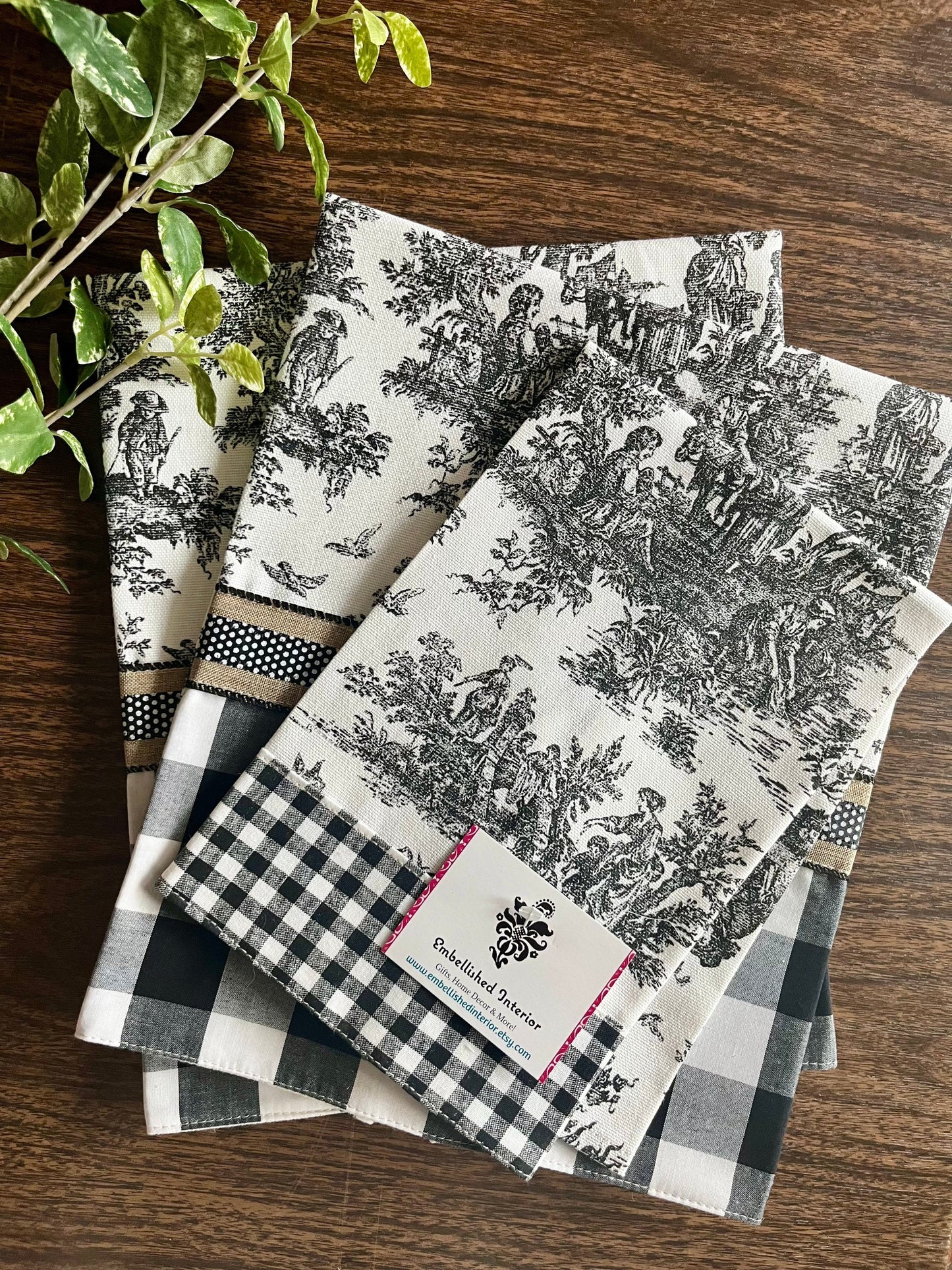 Black Toile Tea Towel