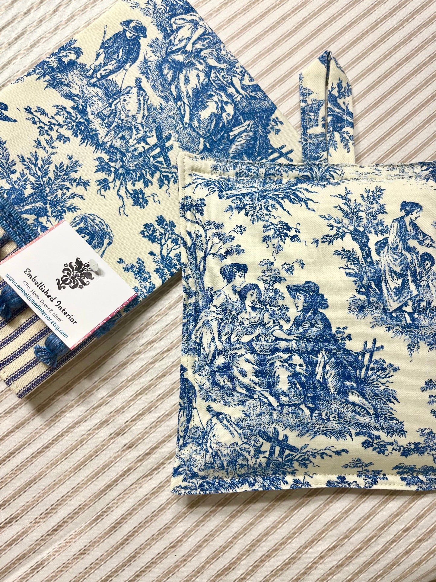 Blue Cream Toile Potholder