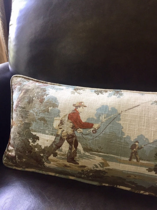 Fishing Toile Pillow Cover